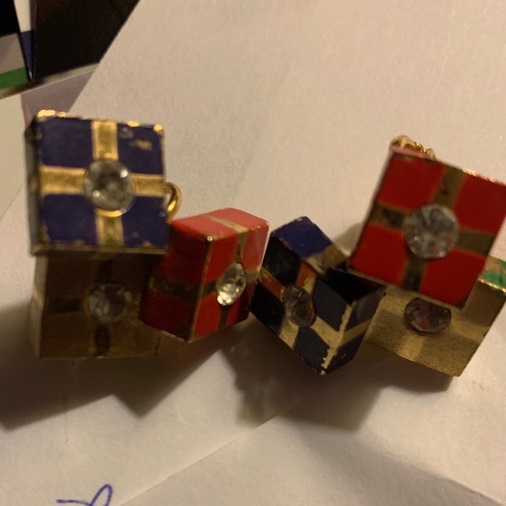 Colorful Gift Boxes Geometric Earrings with Crystal Accents